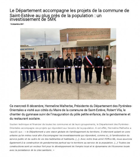 07 12 21 Le Département accompagne les projets de la commune de Saint Estève au plus près de la population un investissement de 5M Le Journal Catalan Page 1