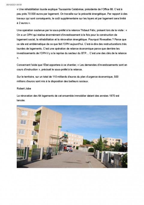 Lindependant 05 10 2021 RIVESALTES Réhabilitation lourde de la résidence Jean Moulin Page 2